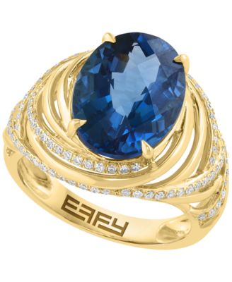 EFFY Collection Кольцо с London Blue Topaz (7 ct. t.w.) и Diamond (3/8 ct. t.w.) в 14k Gold поверх Sterling Silver