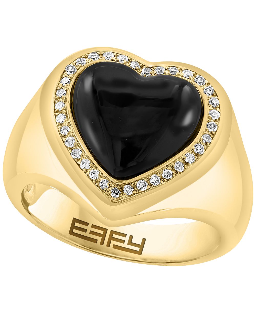 EFFY Collection Onyx (2mm) & Diamond (1/8 ct. t.w.) Ring in 14k Gold over Silver