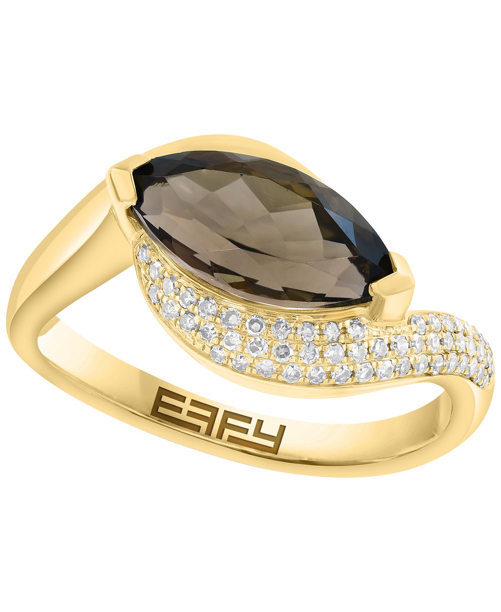 EFFY Collection Smoky Quartz (1-7/8 ct. t.w.) & Brown Diamond (1/8 ct. t.w.) Ring in 14k Gold over Sterling Silver