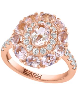Кольцо EFFY Collection Morganite (3-1/2 ct. t.w.) & White Zircon (7/8 ct. t.w.) в 14k Rose Gold поверх Sterling Silver