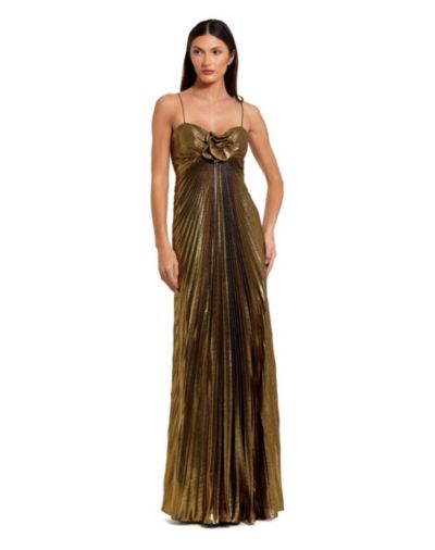 Женское вечернее платье Mac Duggal Petite Pleated Metallic с 3D цветами
