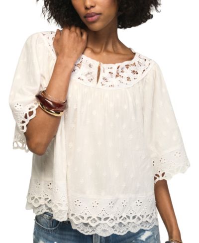 Lucky Brand Женский топ с кружевной отделкой и вырезом V-образным
