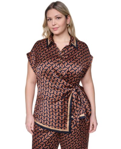 KARL LAGERFELD PARIS Plus Size Side Tie Button-Down Shirt