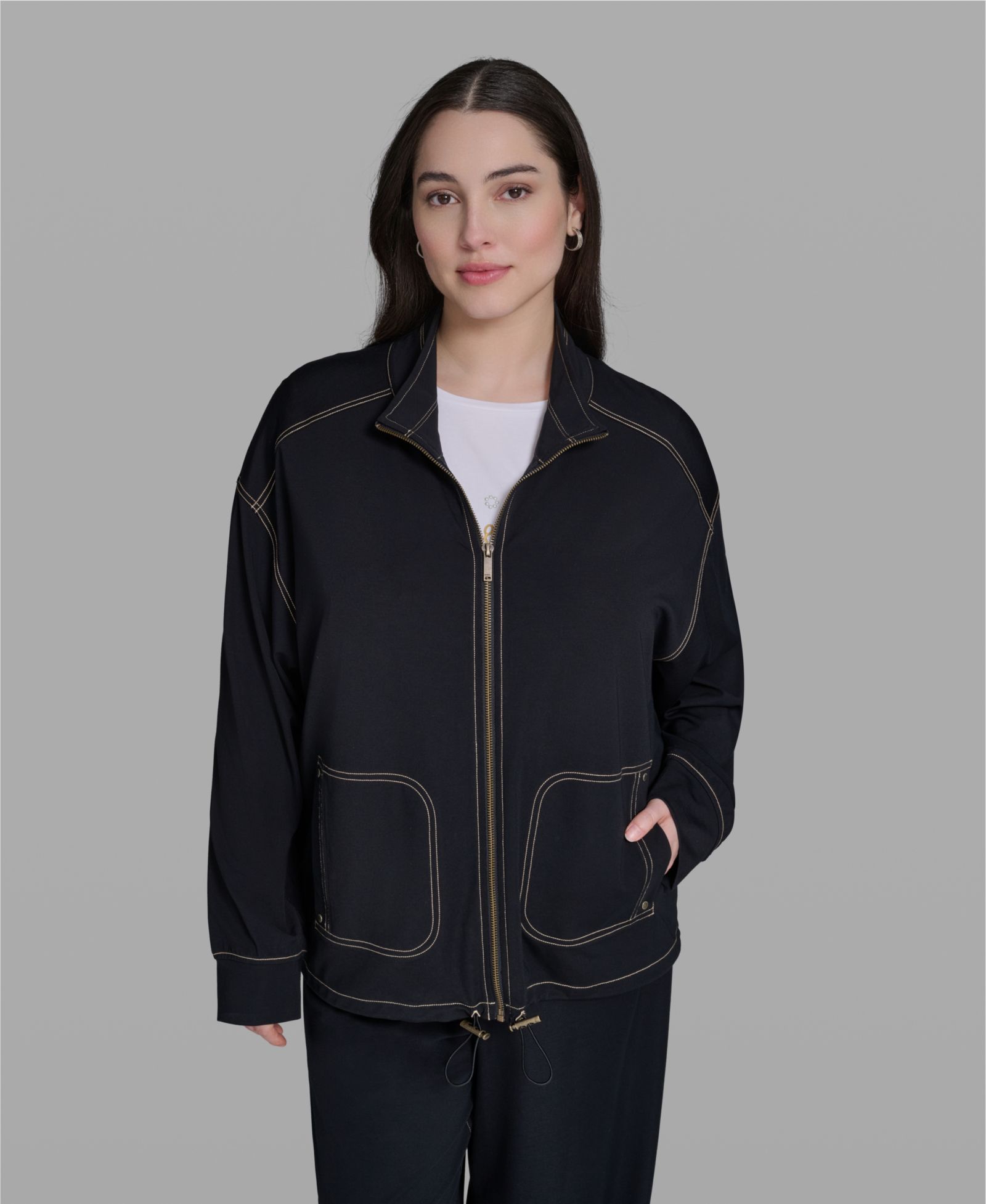 KARL LAGERFELD PARIS Plus Size Mock-Neck Zip-Front Jacket