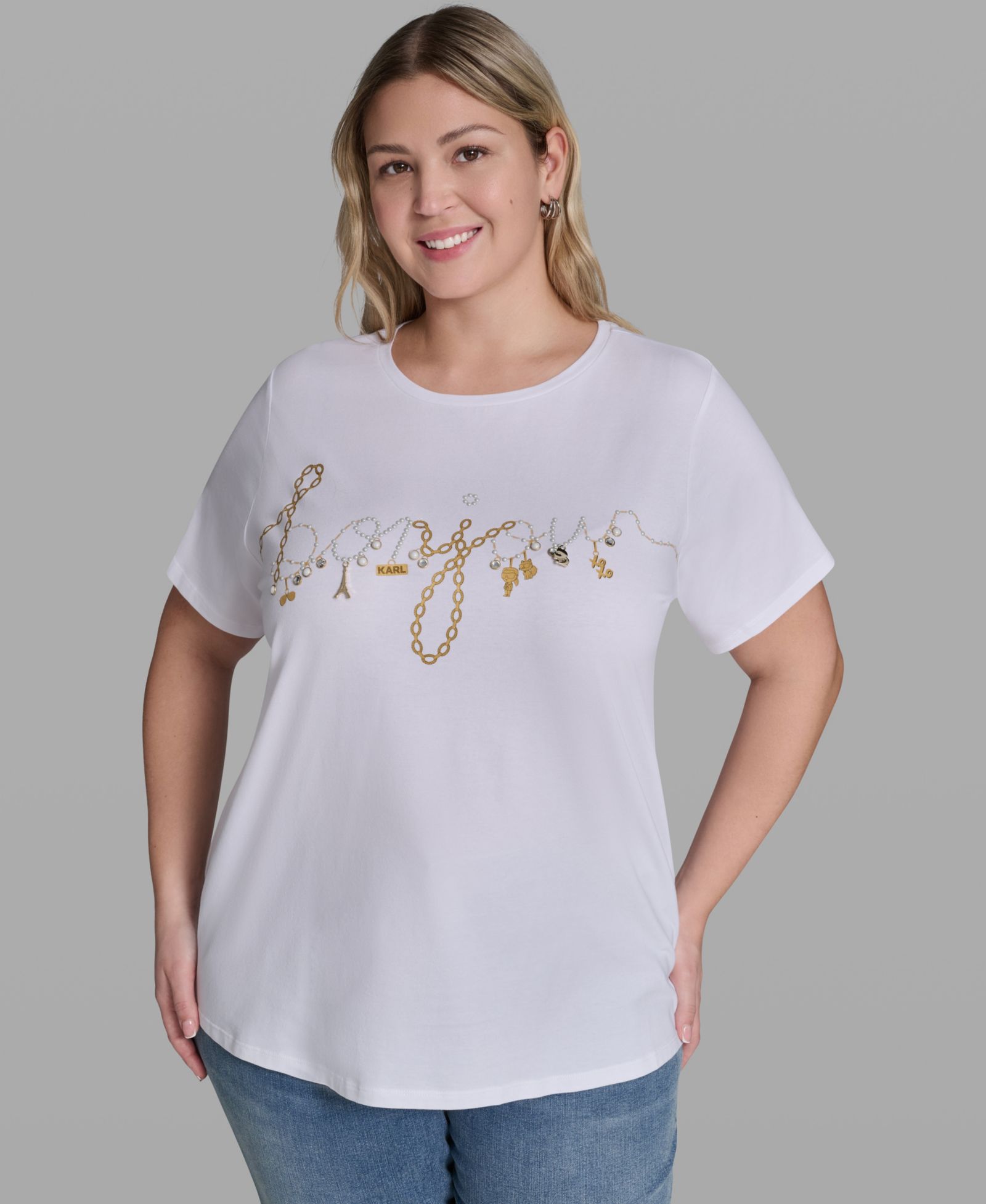 KARL LAGERFELD PARIS Plus Size Script Bonjour T-Shirt