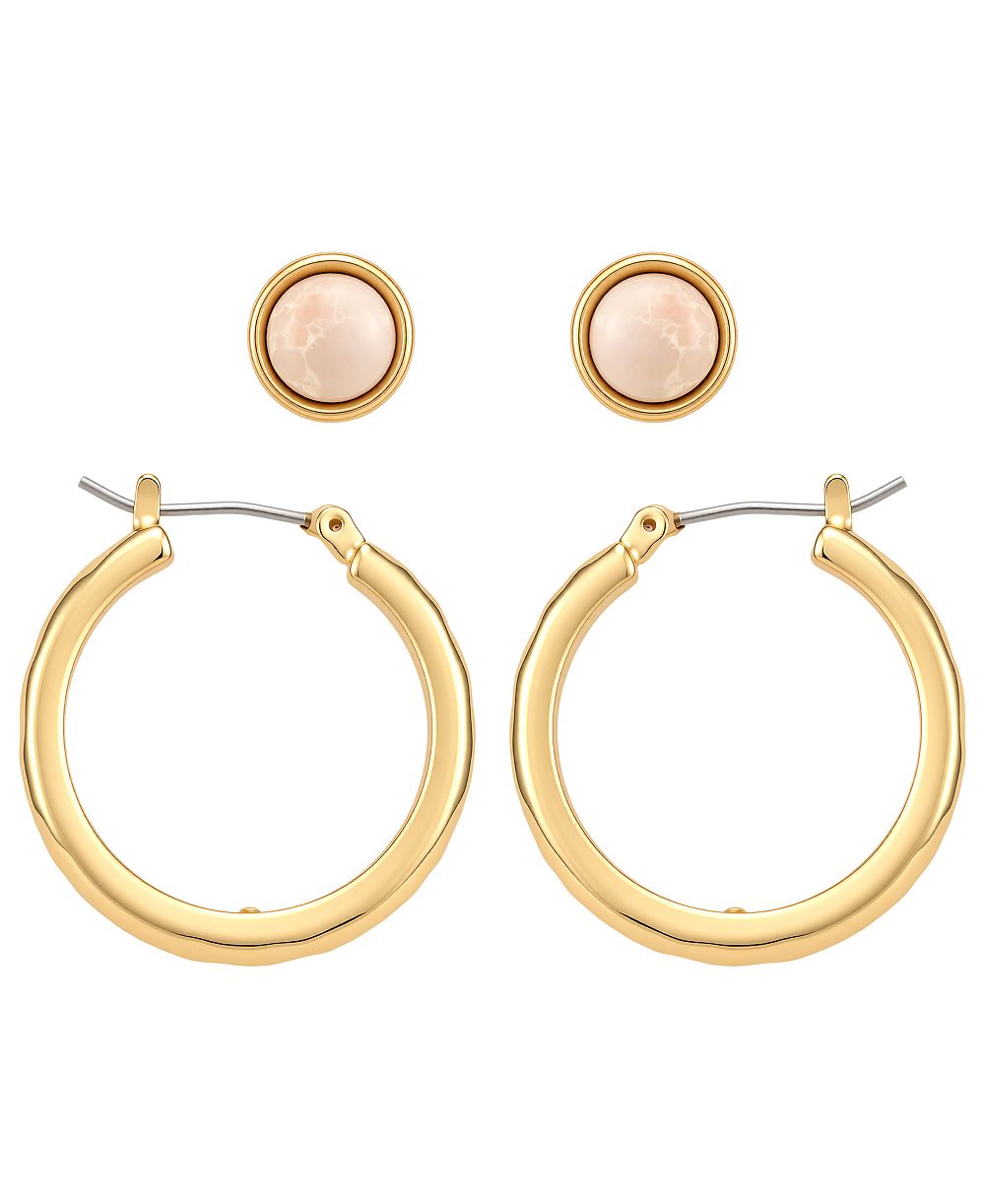GUESS Gold-Tone Serpentine Stone Stud & Hoop Earrings, 2-Piece Set