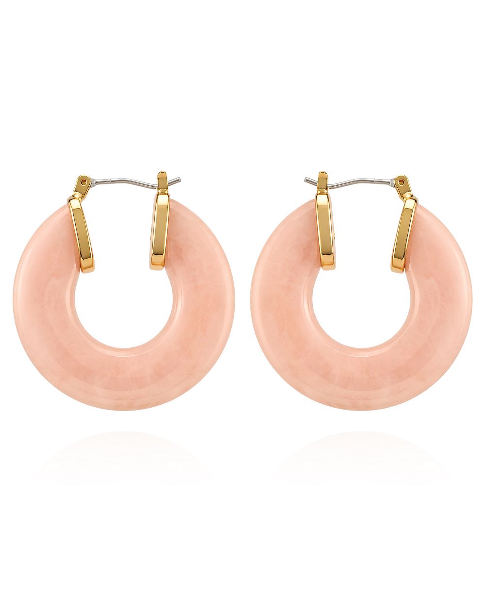 GUESS Gold-Tone Rose Quartz Stone Hoop Earrings