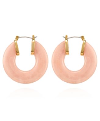 GUESS Gold-Tone Rose Quartz Stone Hoop Earrings