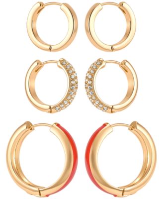 Серьги GUESS Gold-Tone Crystal Stone Hoop, 3-Piece Set