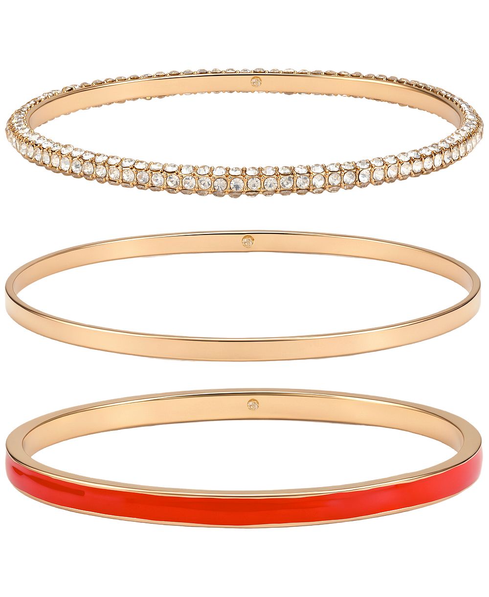 GUESS Gold-Tone Crystal Stone Bangle Bracelet, 3-Piece Set