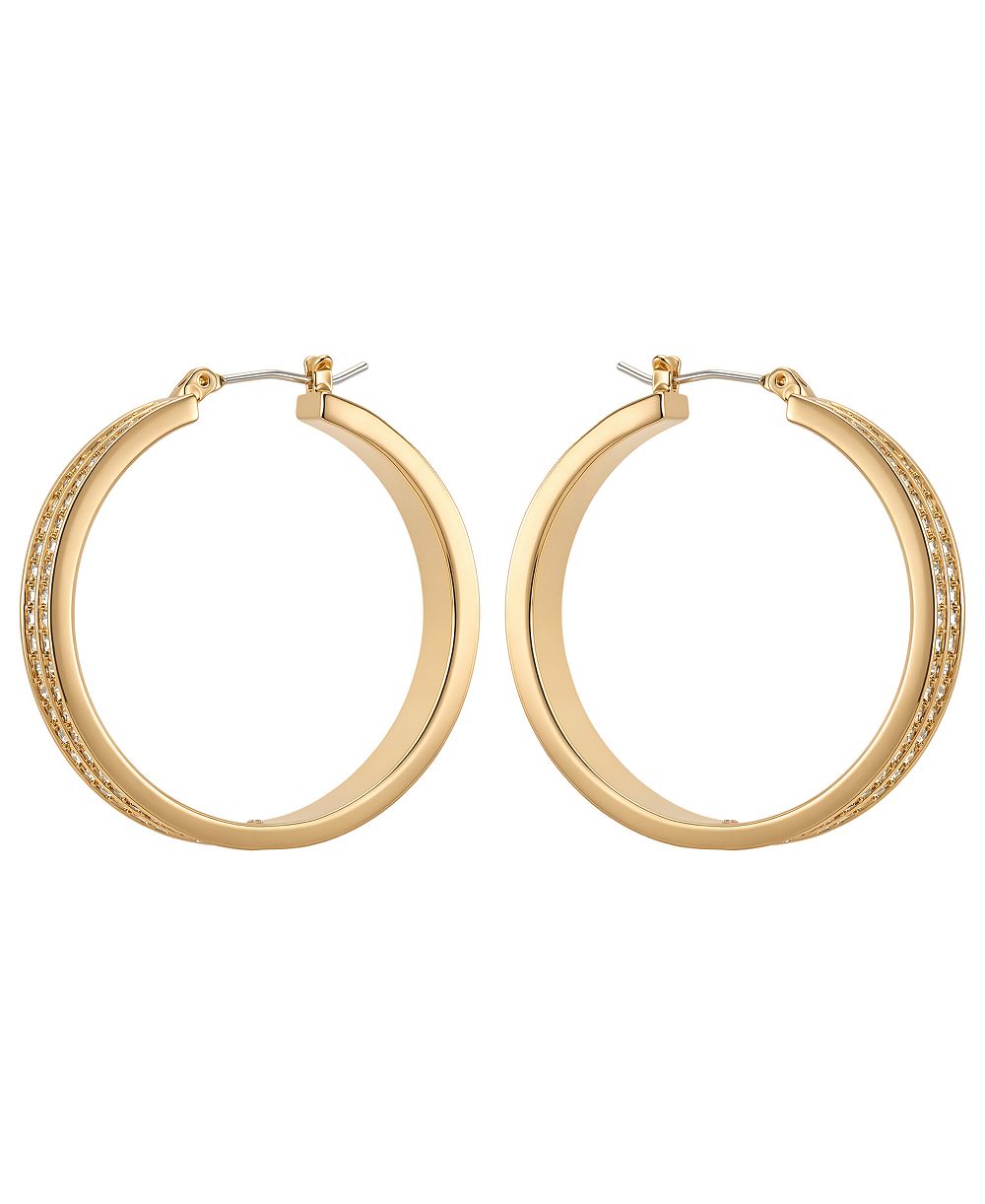 GUESS Серьги-кольца Gold-Tone Crystal Stone