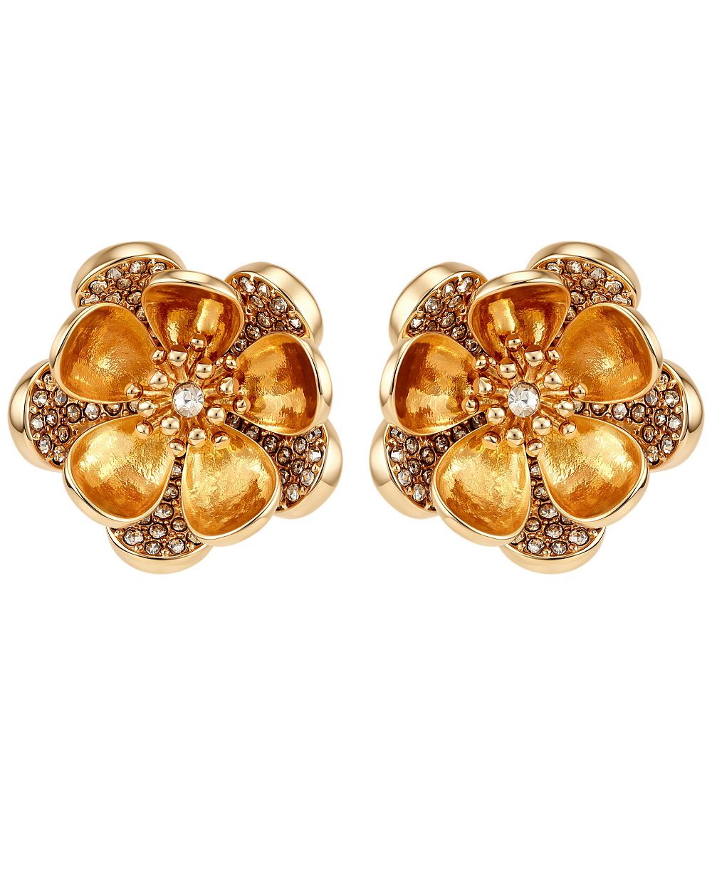 GUESS Gold-Tone Crystal Stone Oversized Stud Earrings