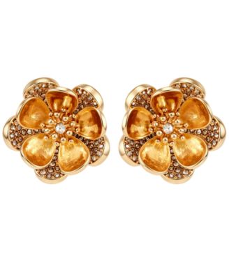 GUESS Gold-Tone Crystal Stone Oversized Stud Earrings