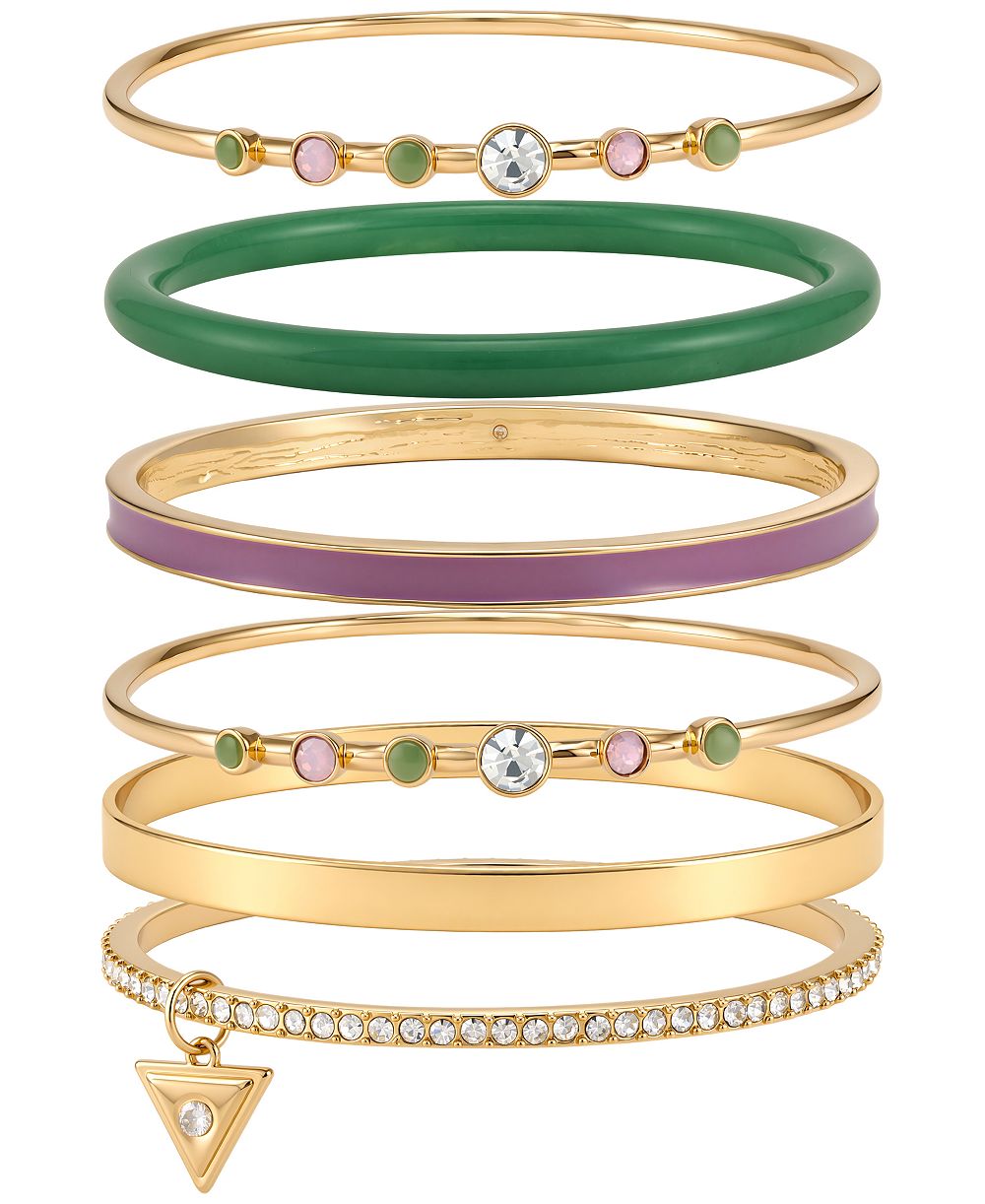 GUESS Gold-Tone Multi-Stone Bangle Bracelet, 6-Piece Set