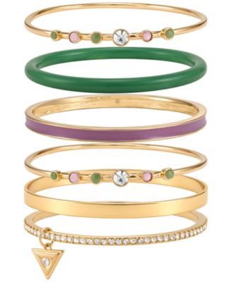 GUESS Gold-Tone Multi-Stone Bangle Bracelet, 6-Piece Set