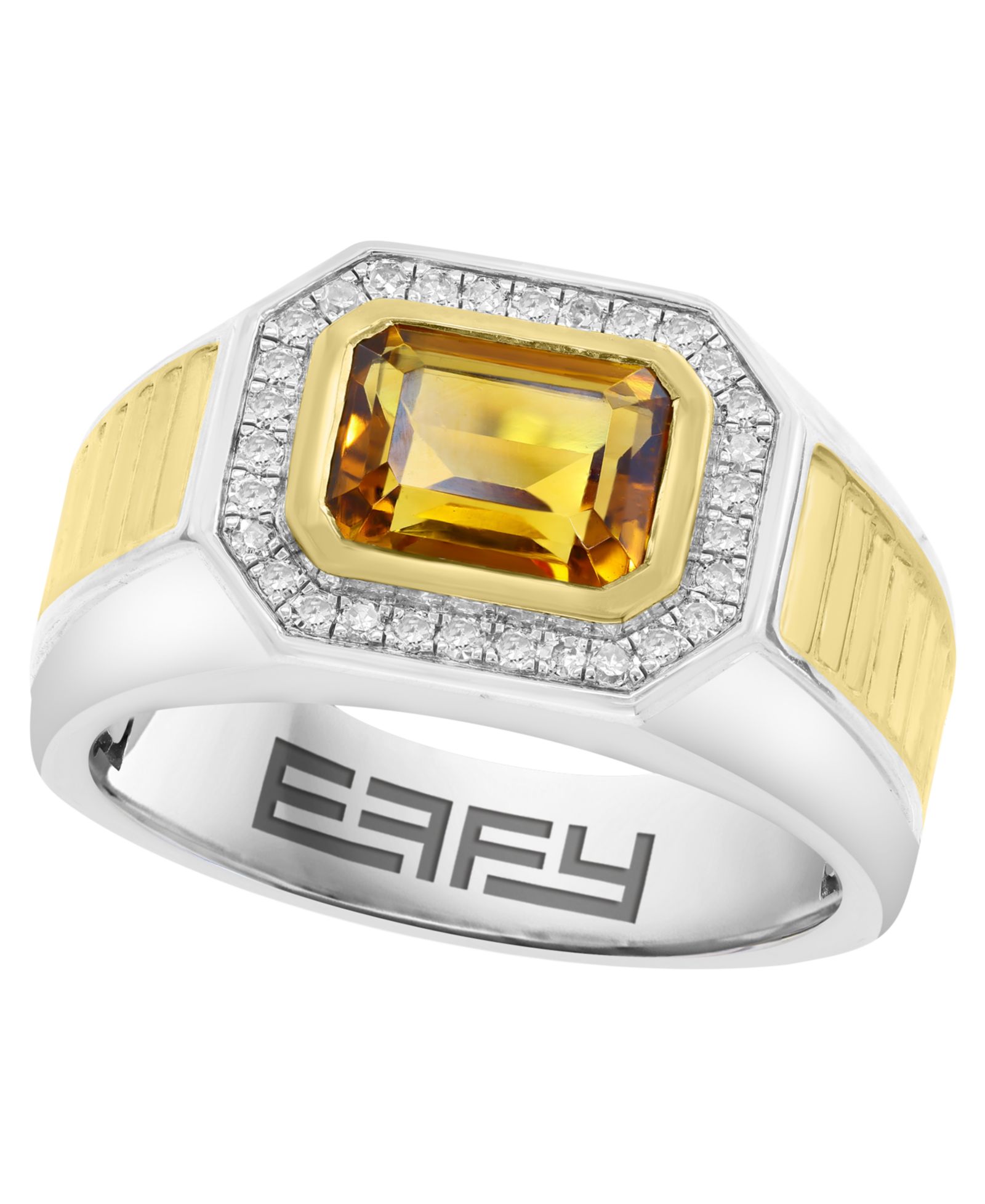 Кольцо EFFY Collection с бриллиантами и цитрином из стерлингового серебра Мужской