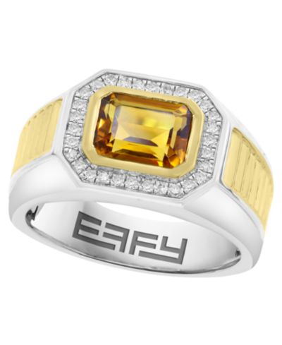 Кольцо EFFY Collection с бриллиантами и цитрином из стерлингового серебра Мужской