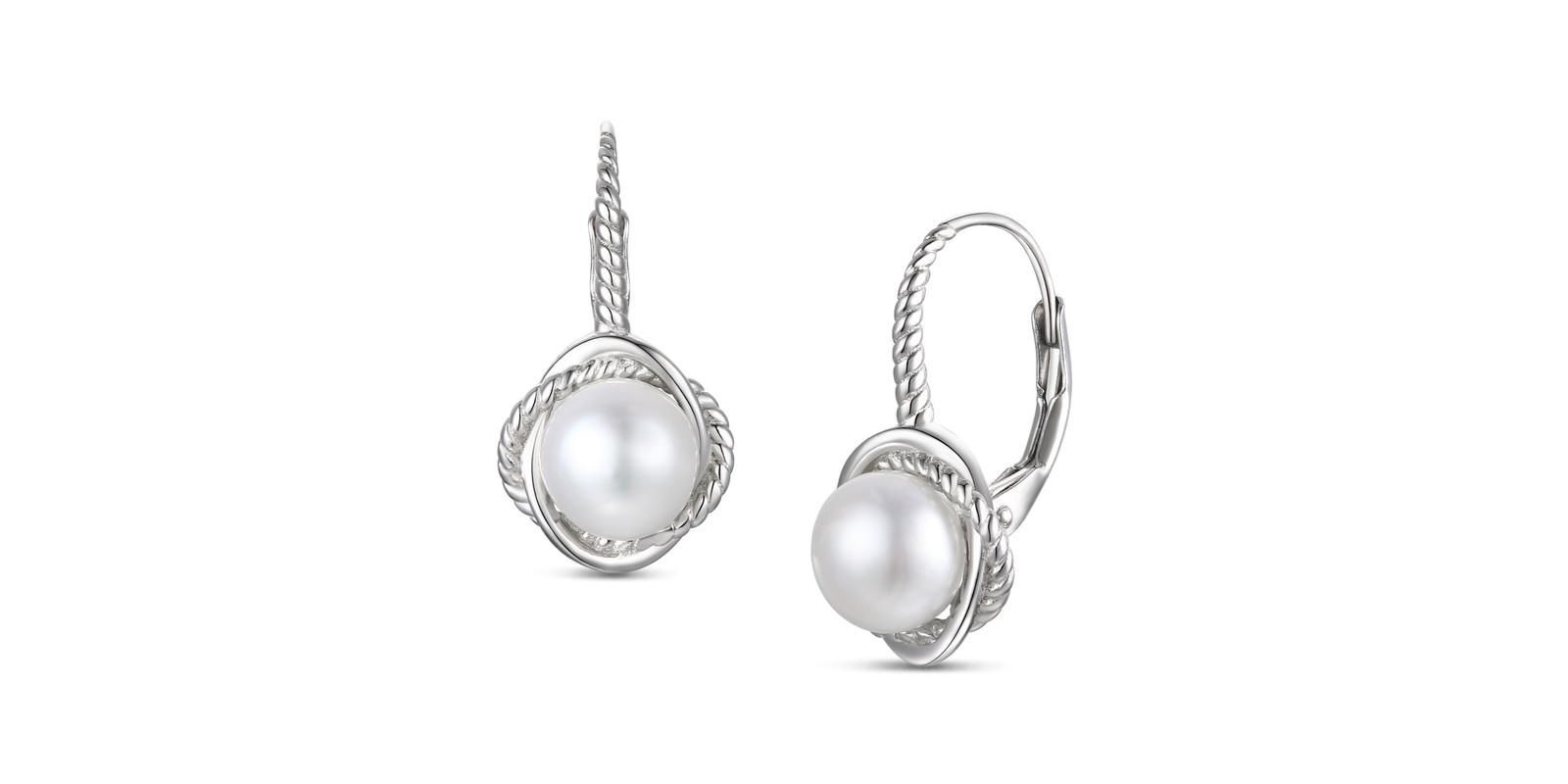 Rachel Glauber Timeless White Gold Plated Pearl Twisted Rope Earrings