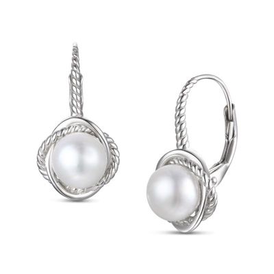 Rachel Glauber Timeless White Gold Plated Pearl Twisted Rope Earrings