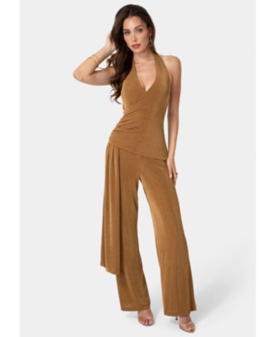 Bebe Women's Slinky Drop Waist Halter Jumpsuit