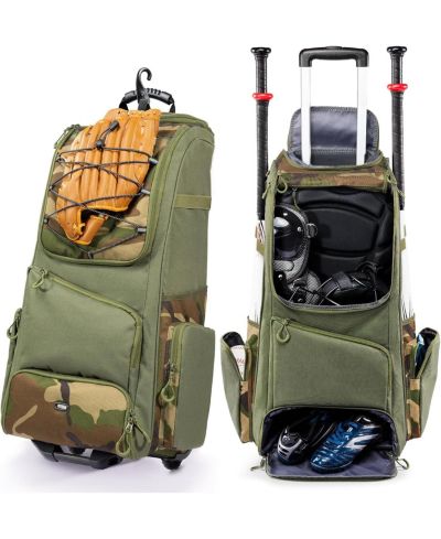 Furlihong 60L спортивная сумка на колесиках для бейсбола - молодежная сумка для экипировки, вмещает 4 бита, с отделениями для обуви и крючком для забора, для мальчиков и девочек от 8 лет