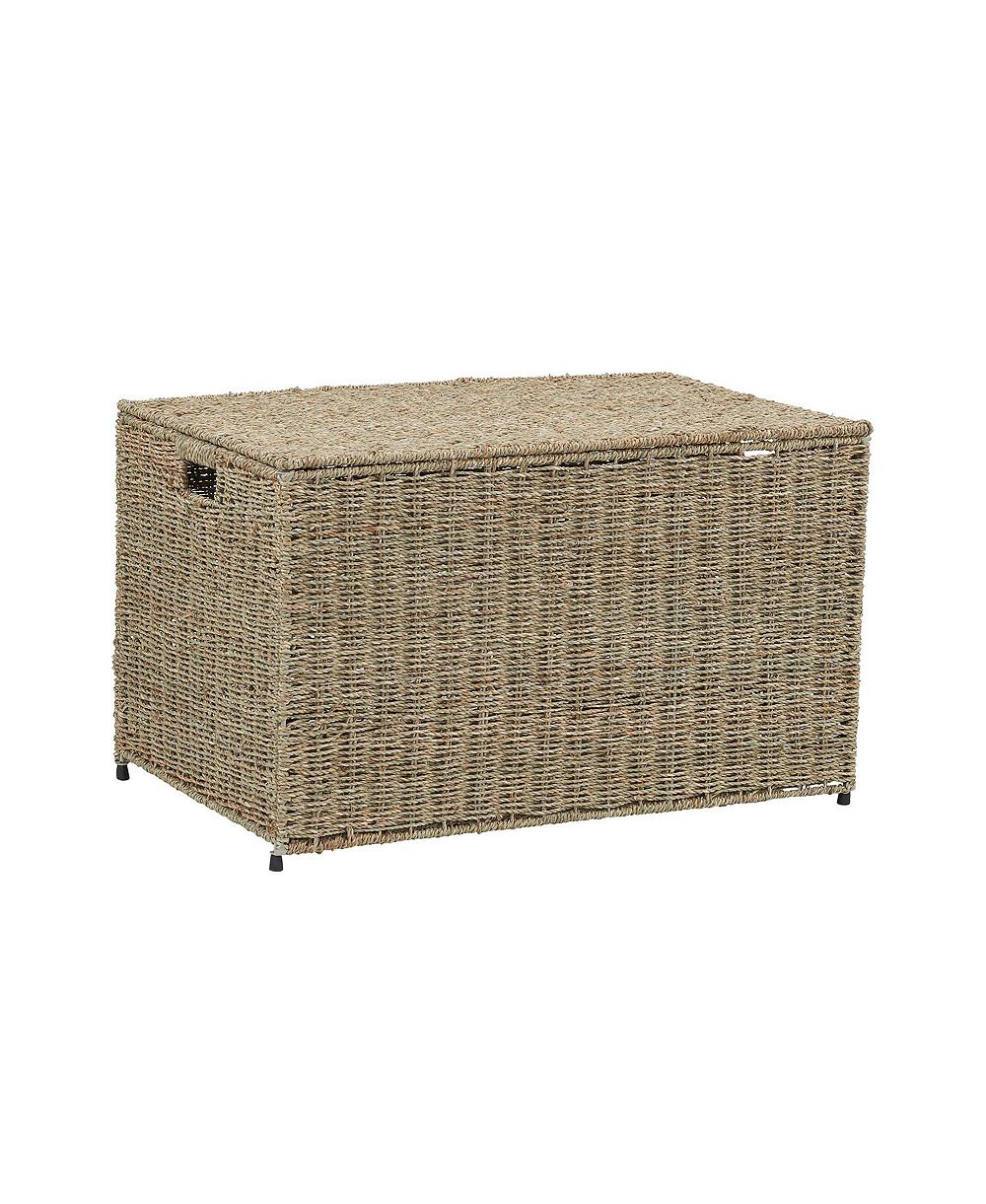 Household Essentials Woven Paper Rope Storage Chest with Hinged Lid and Integrated Handles