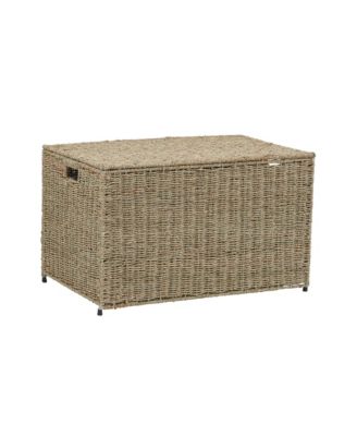 Household Essentials Woven Paper Rope Storage Chest with Hinged Lid and Integrated Handles