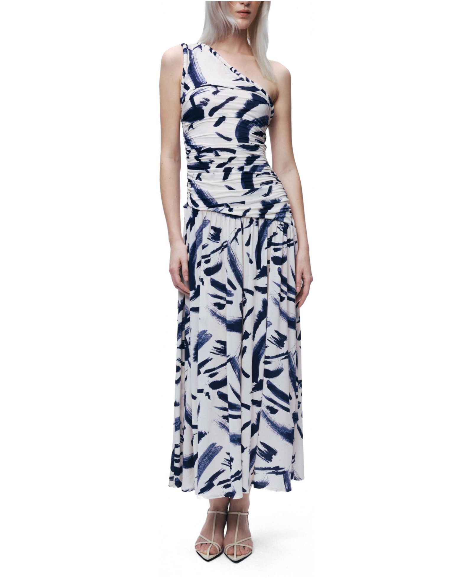 Женское платье NOCTURNE Printed One-Shoulder Draped Midi