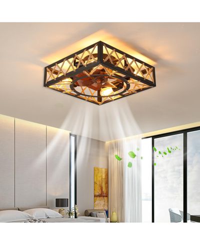 Clihome Farmhouse Rustic Ceiling Fan, Square Caged Industrial Ceiling Fixture with 6 Speeds