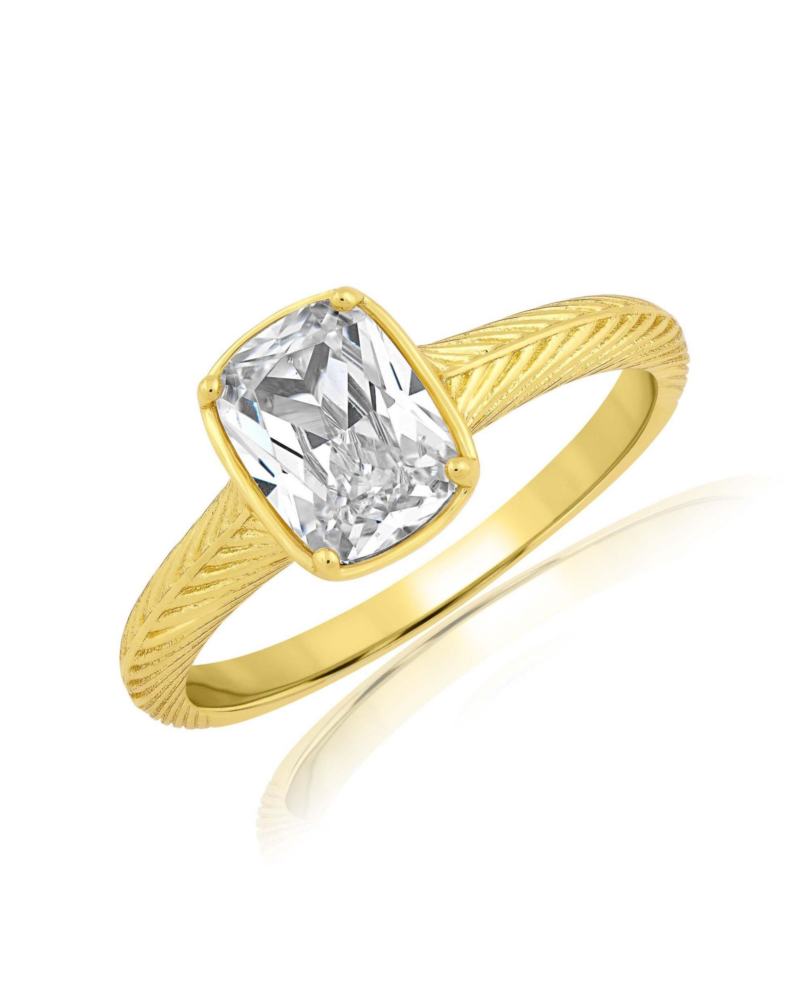 Simona Elegant Radiant-Cut Solitaire CZ Designed Band Ring