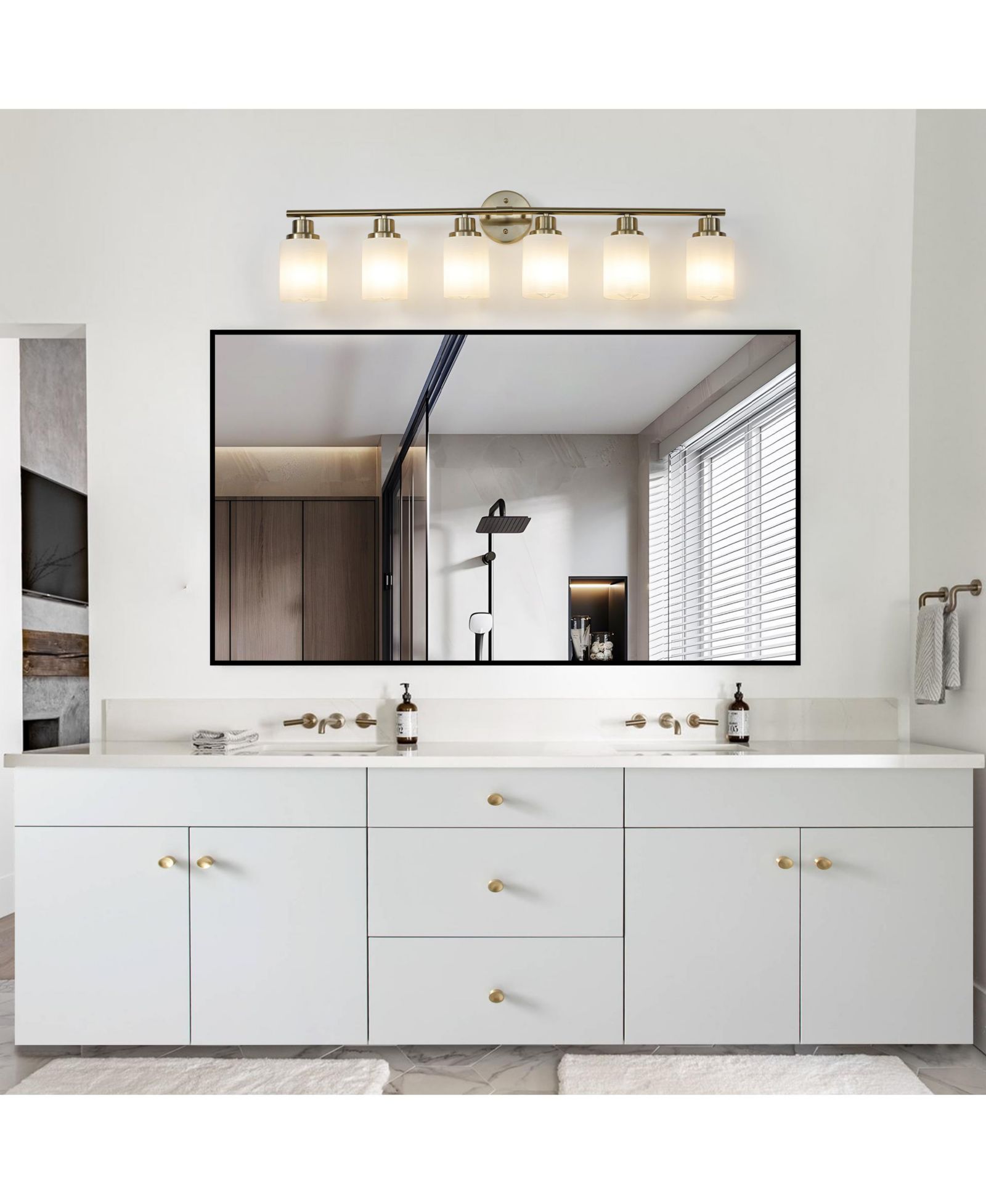 Clihome  Modern 6-Light Vanity Wall Sconce with Frosted Glass Shades (No Bulbs)