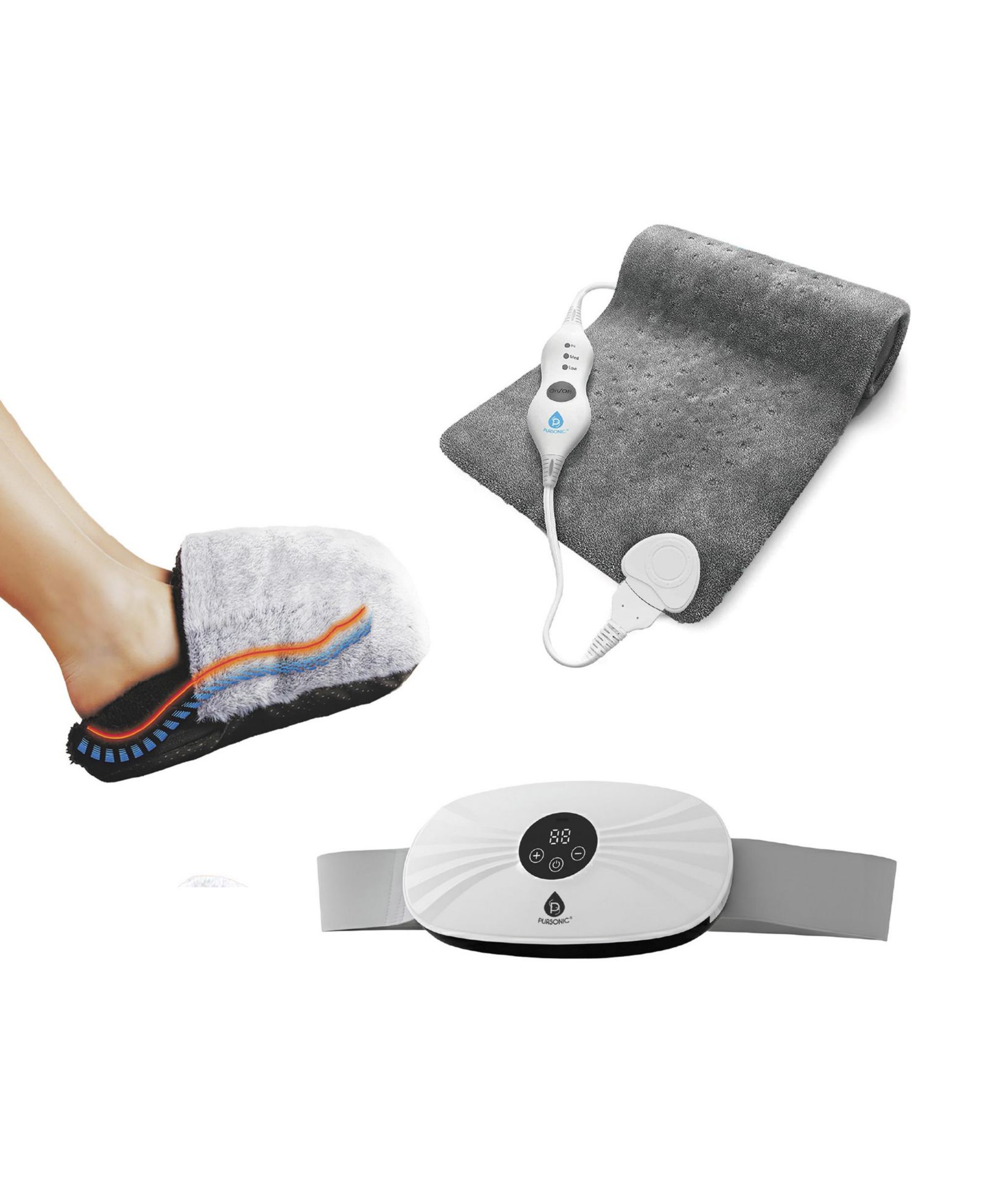 PURSONIC Ultra Plush Heated Foot Warmer, Stomach and Back Massager, and XL Microplush Heating Pad