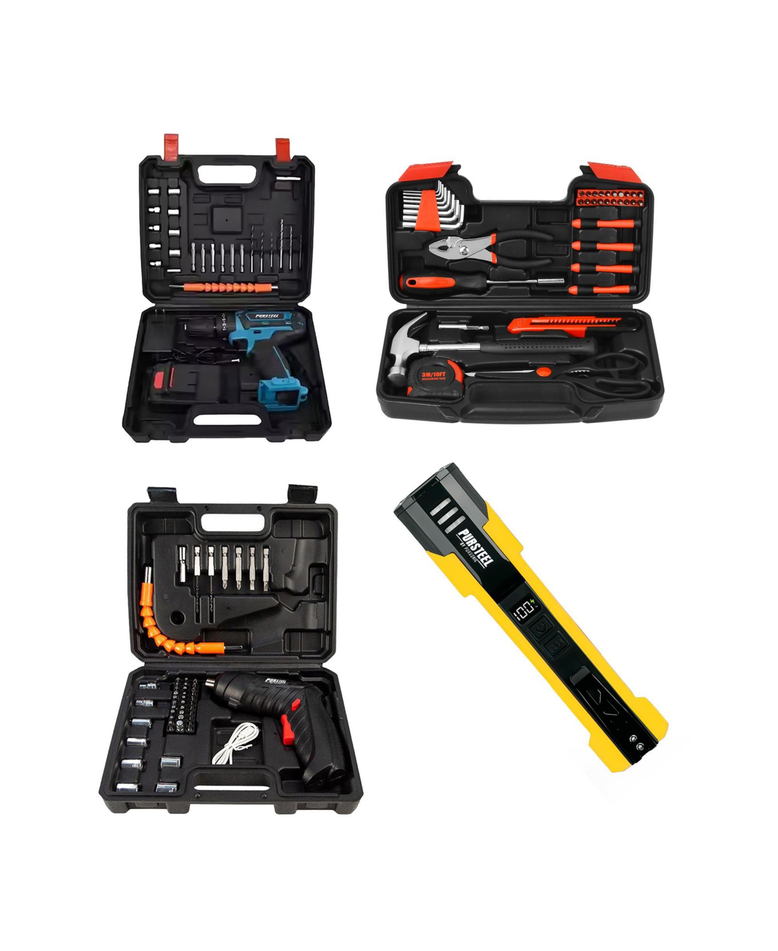 PURSONIC Essential Power & Precision Kit: Drill, Electric Screwdriver, Handy Solutions Tools & Ultra Bright Flashlight