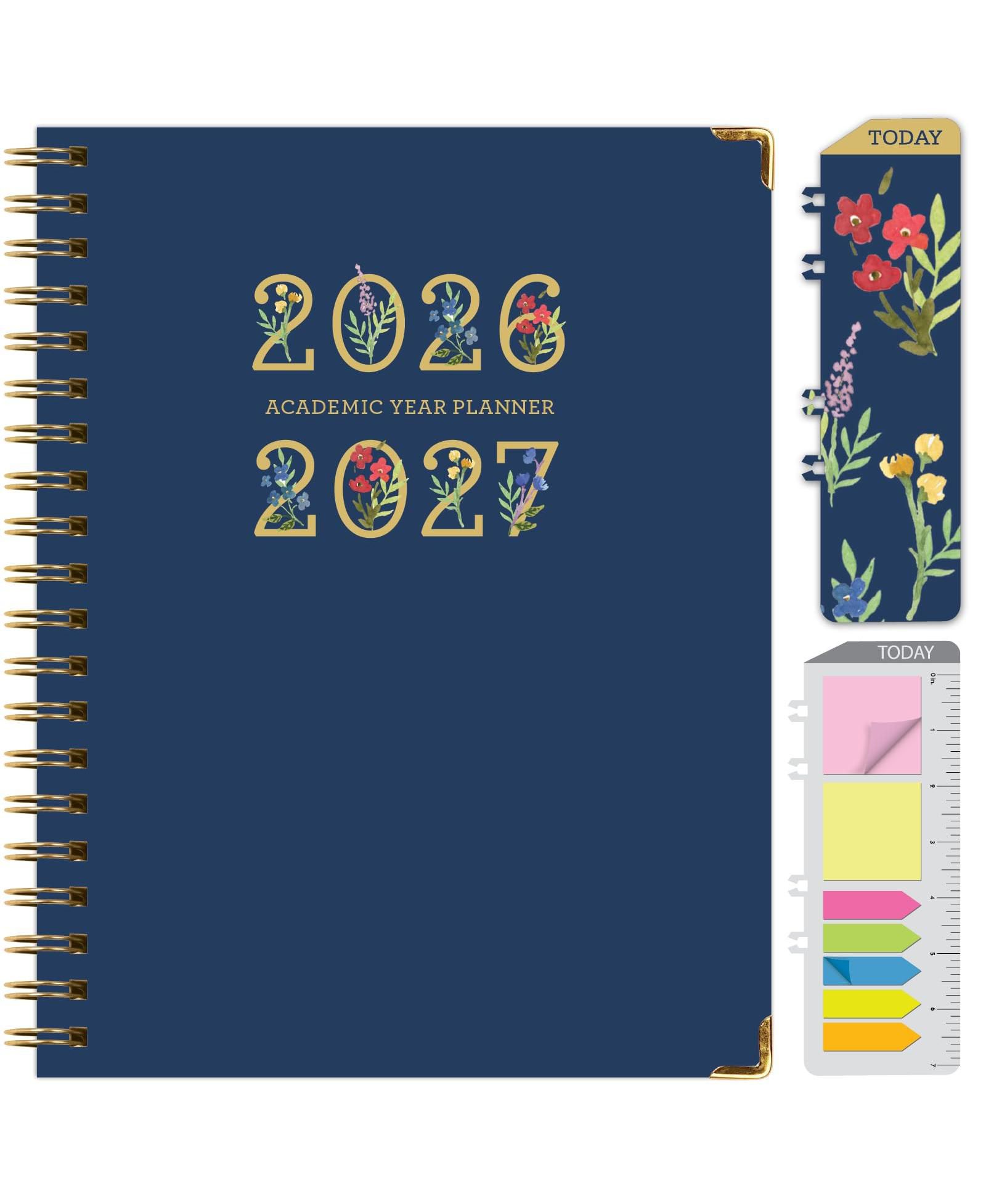 GNUADZ Hardcover Academic Planner 2026-2027 14 Month Daily Weekly Monthly Agenda Bookmark Pocket Folder Sticky Notes