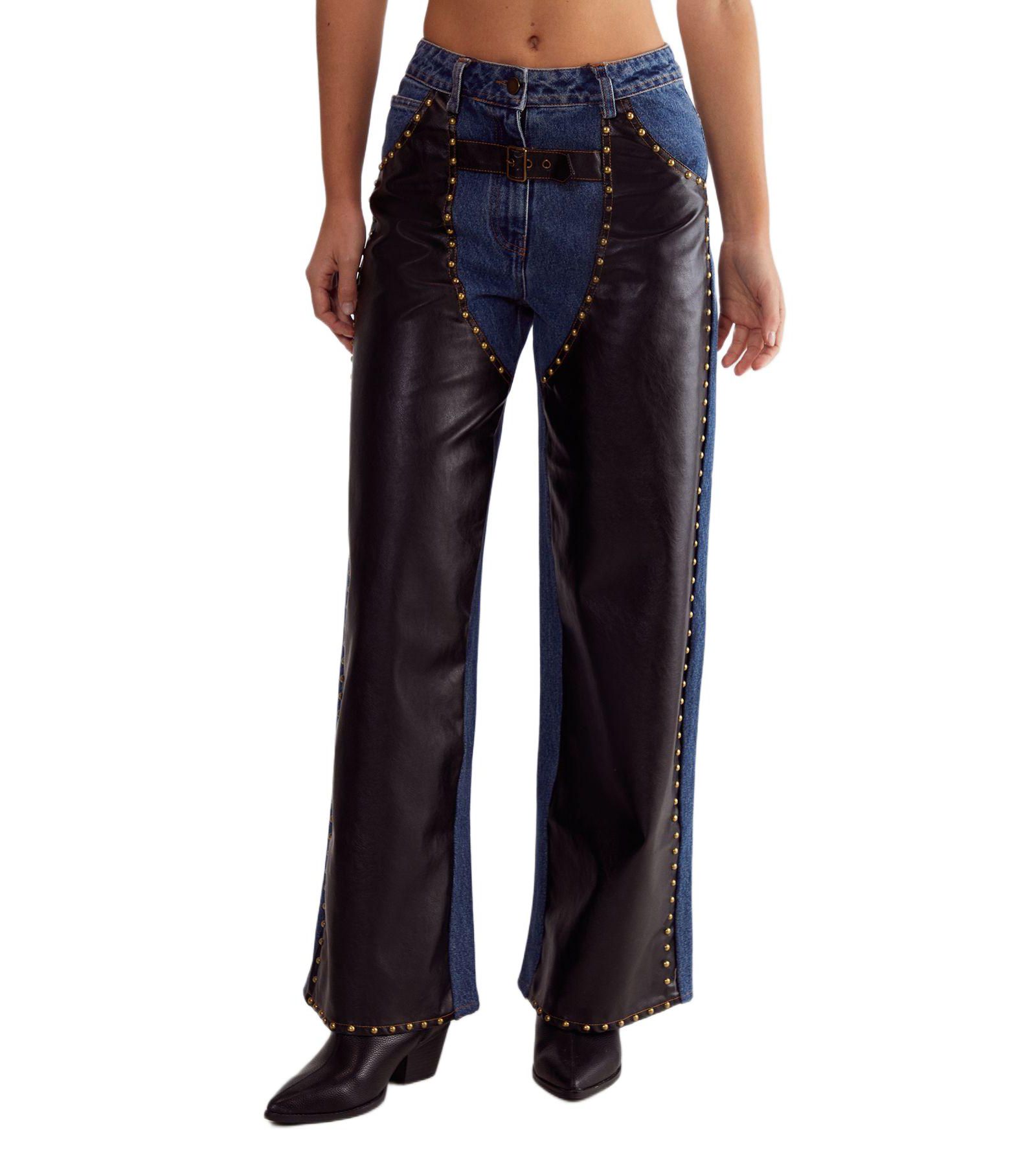 Nasty Gal Women's Straight Leg Denim Pu Mix Chap Jeans