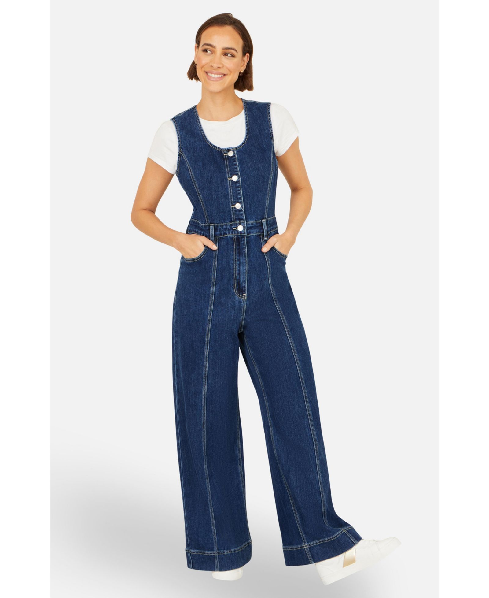Yumi Women's Denim Stretch Fitted Jumpsuit
