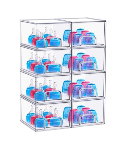 Sorbus 8 Small Clear Stackable Pull-Out Storage Organizer Bins for Baby Bottles, Bathroom, Kitchen and More