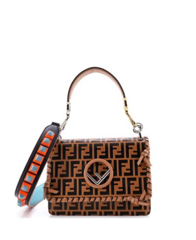 Pre-Owned Fendi Medium Kan I F Shoulder Bag Whipstitch Zucca Embossed Leather