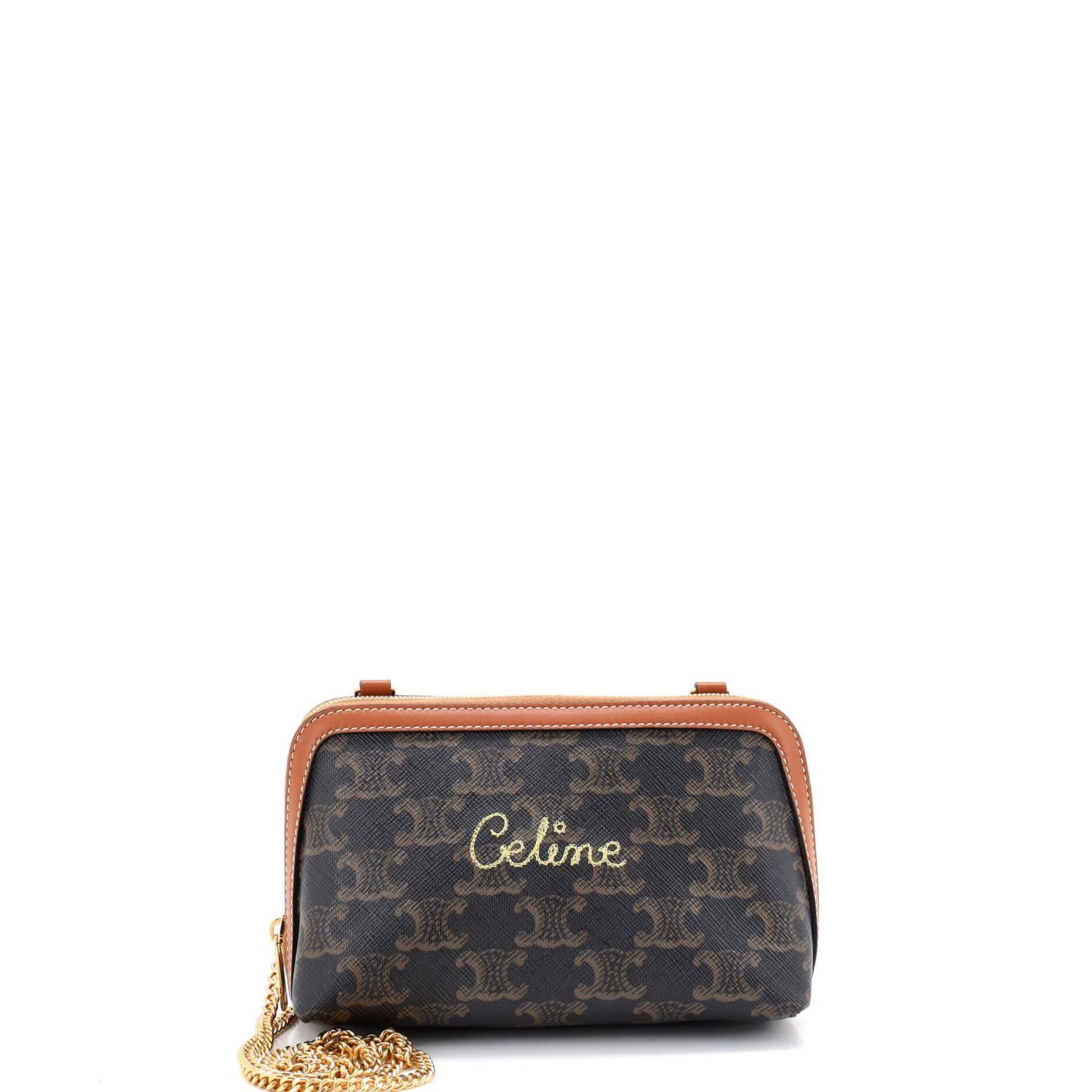 Клатч Pre-Owned Celine Zip Around Chain Embroidered Triomphe Coated Canvas
