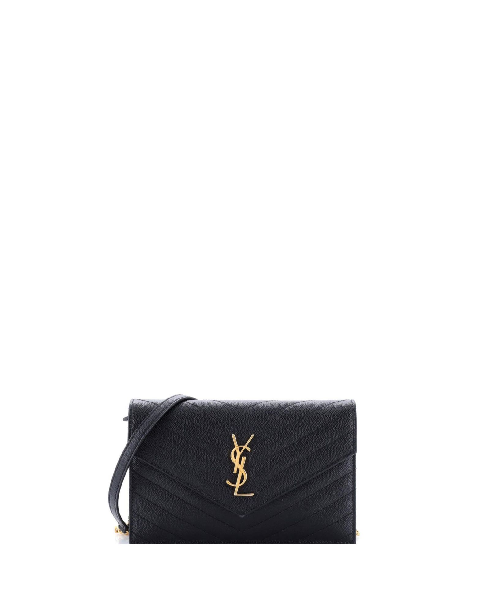 Pre-Owned Saint Laurent Small Classic Monogram Wallet on Chain Matelasse Chevron Leather
