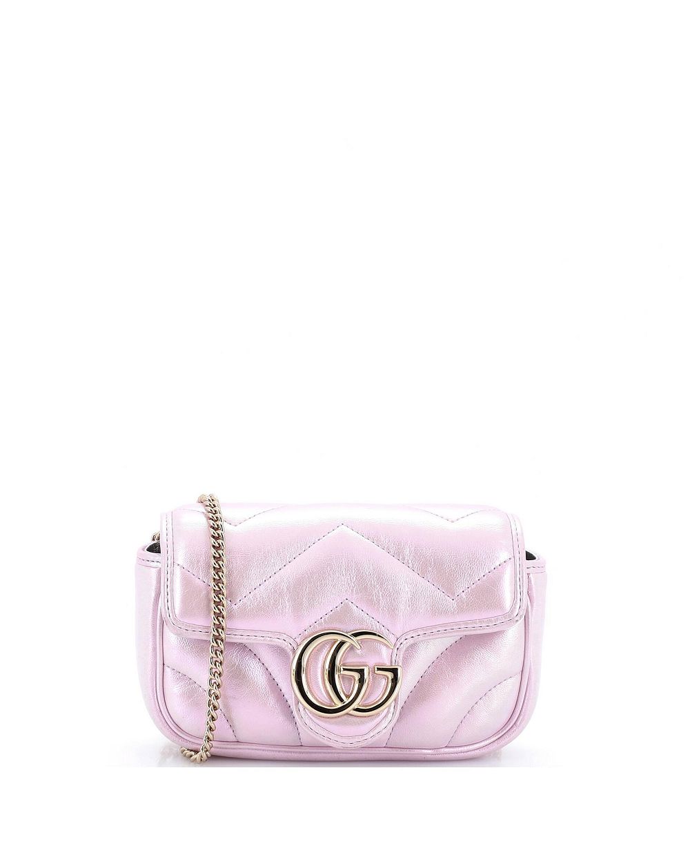 Б/у сумка Gucci Super Mini GG Marmont с клапаном из радужной кожи в форме шеврона