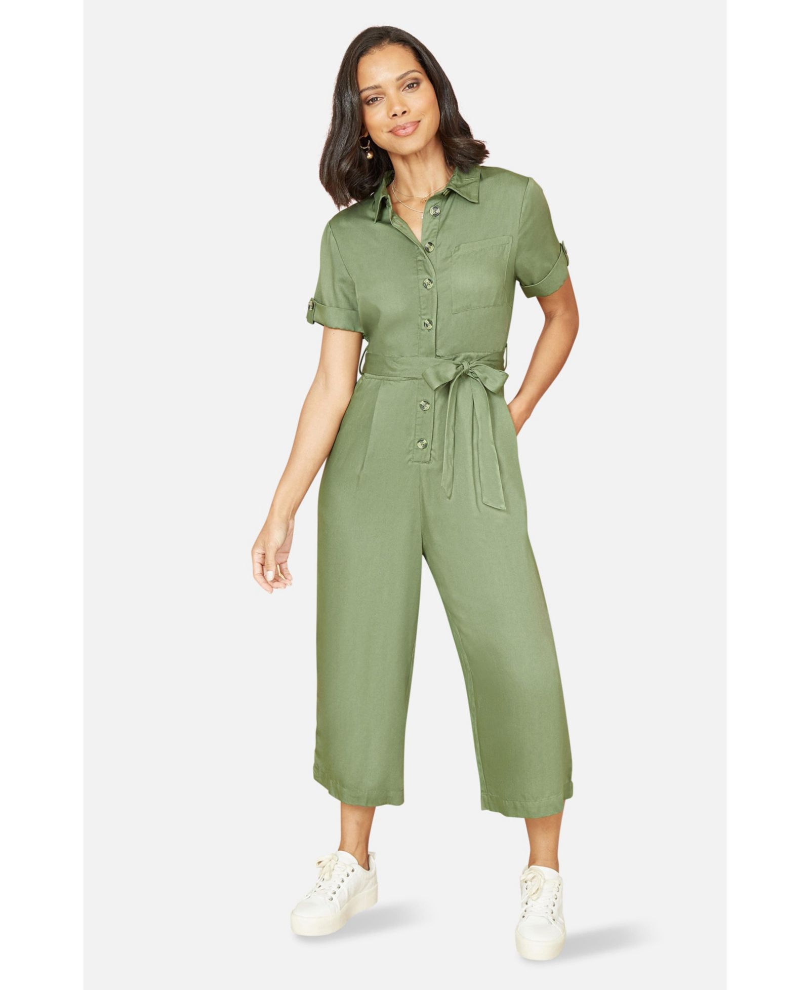 Yumi Women's Structured Belted Cropped Jumpsuit