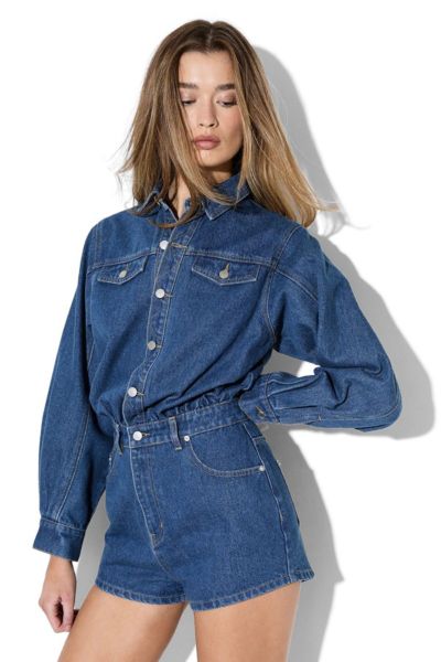 MissPap Women's Structured Shoulder Denim Playsuit