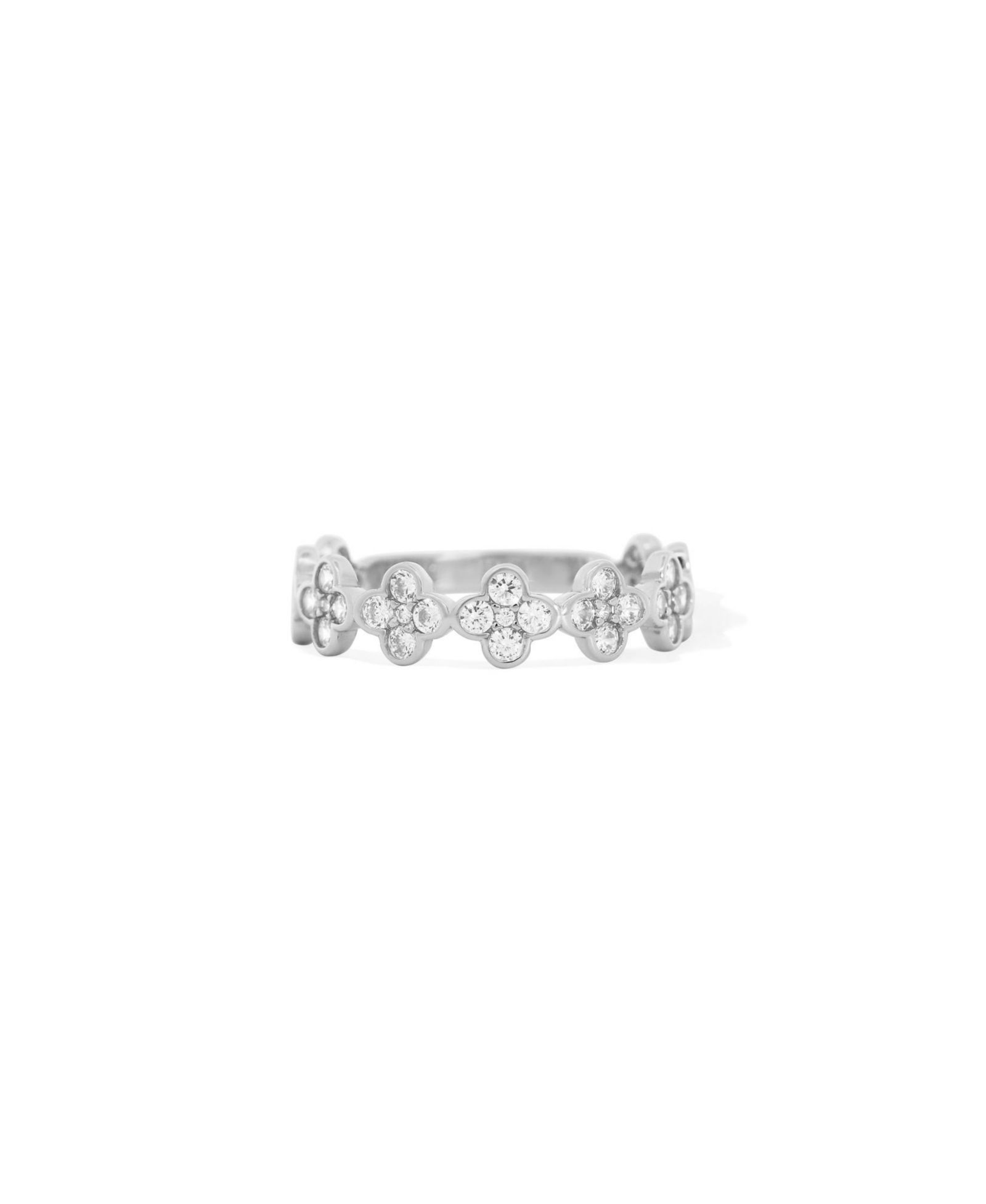 The Lovery CZ Clover Station Band Sterling Silver
