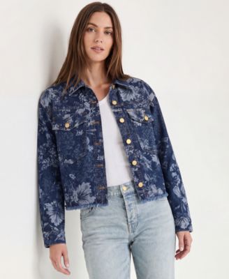 Liverpool Los Angeles Petite Floral Jacquard Long-Sleeve Denim Jacket