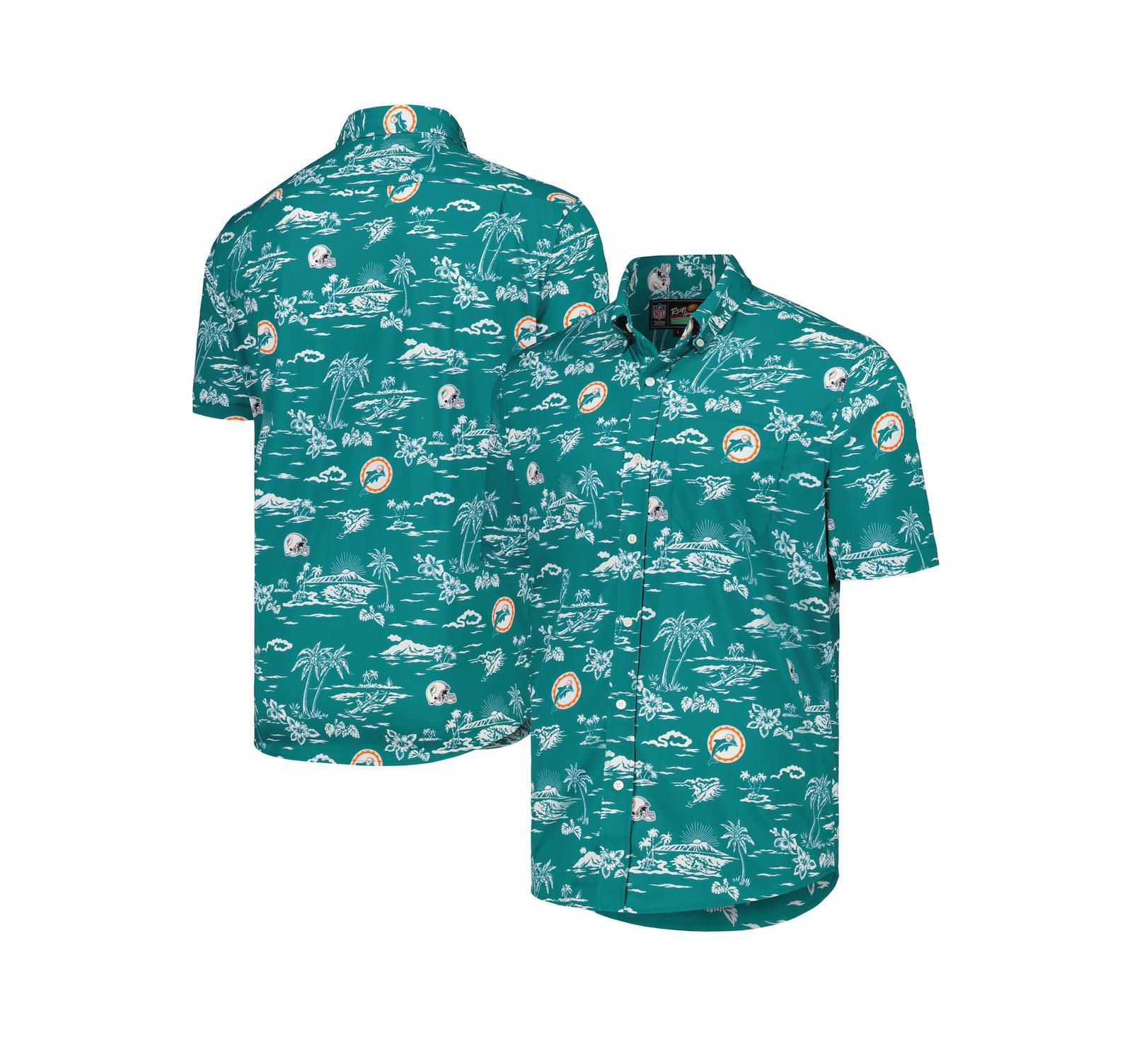 Reyn Spooner Men's Aqua Miami Dolphins Throwback Kekai Print Button-Up Shirt