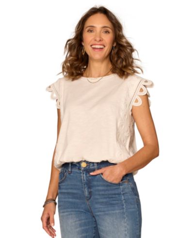 Democracy Petite Bubble Hem Cap-Sleeve Top