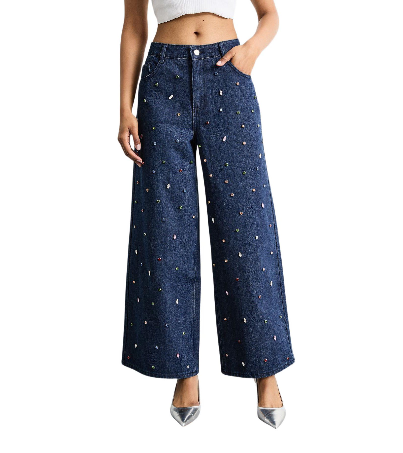 Warehouse Women's Hotfix Embellished Wide Leg Jean