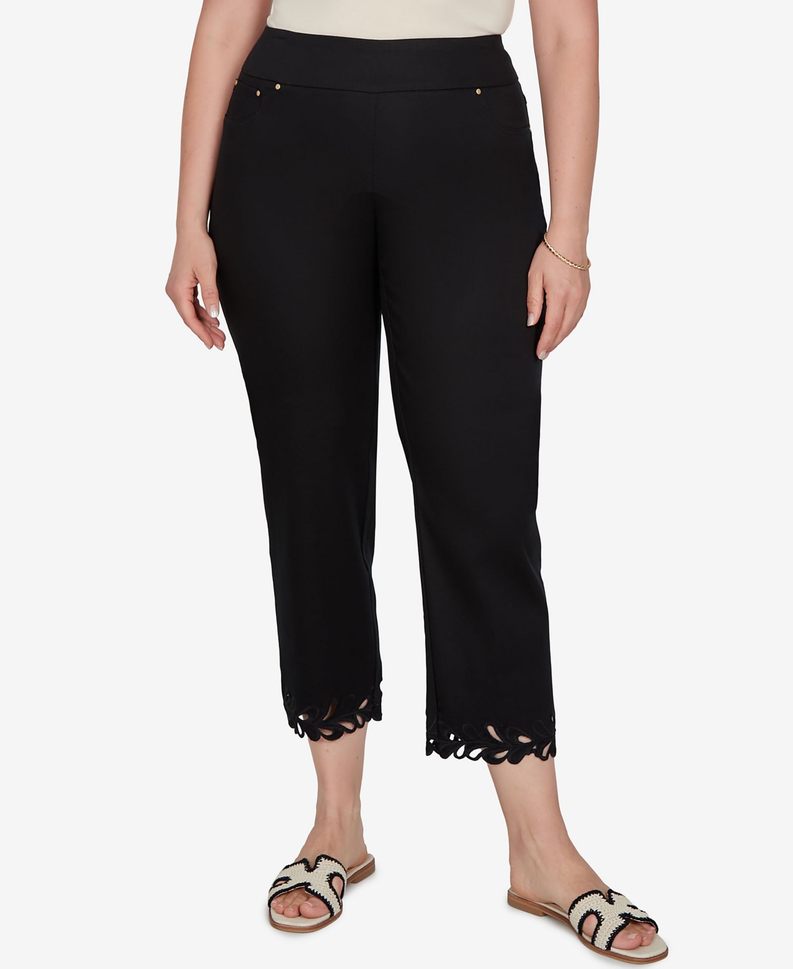 Ruby Rd. Plus Size Embroidered Cutout Denim Ankle Pants