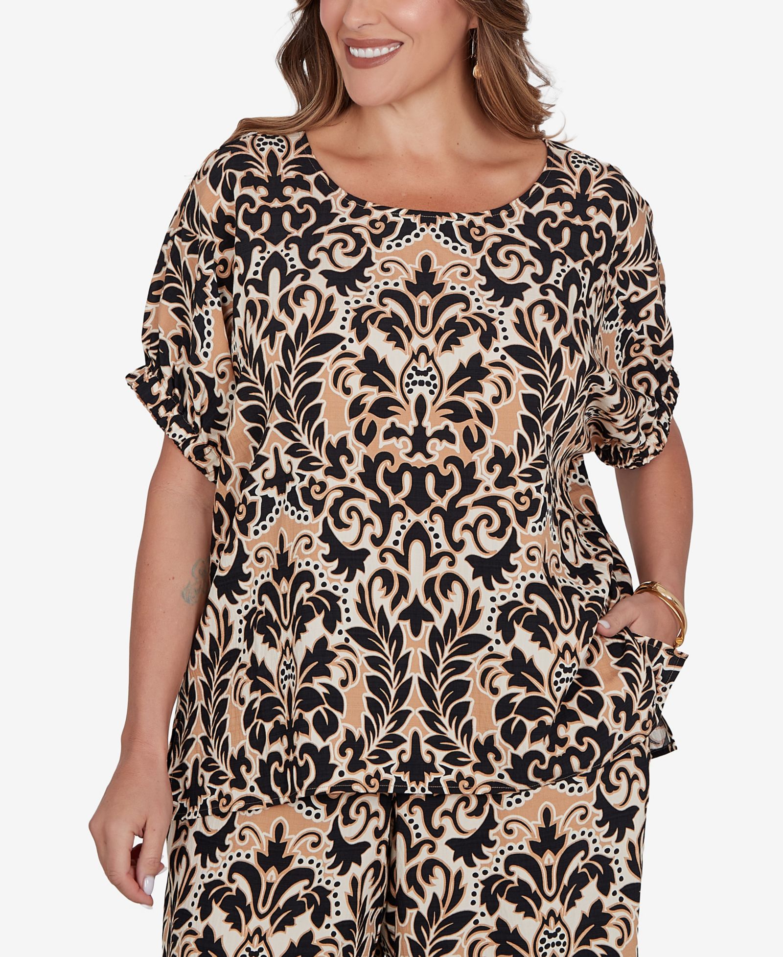 Ruby Rd. Plus Size Damask Textured T-Shirt